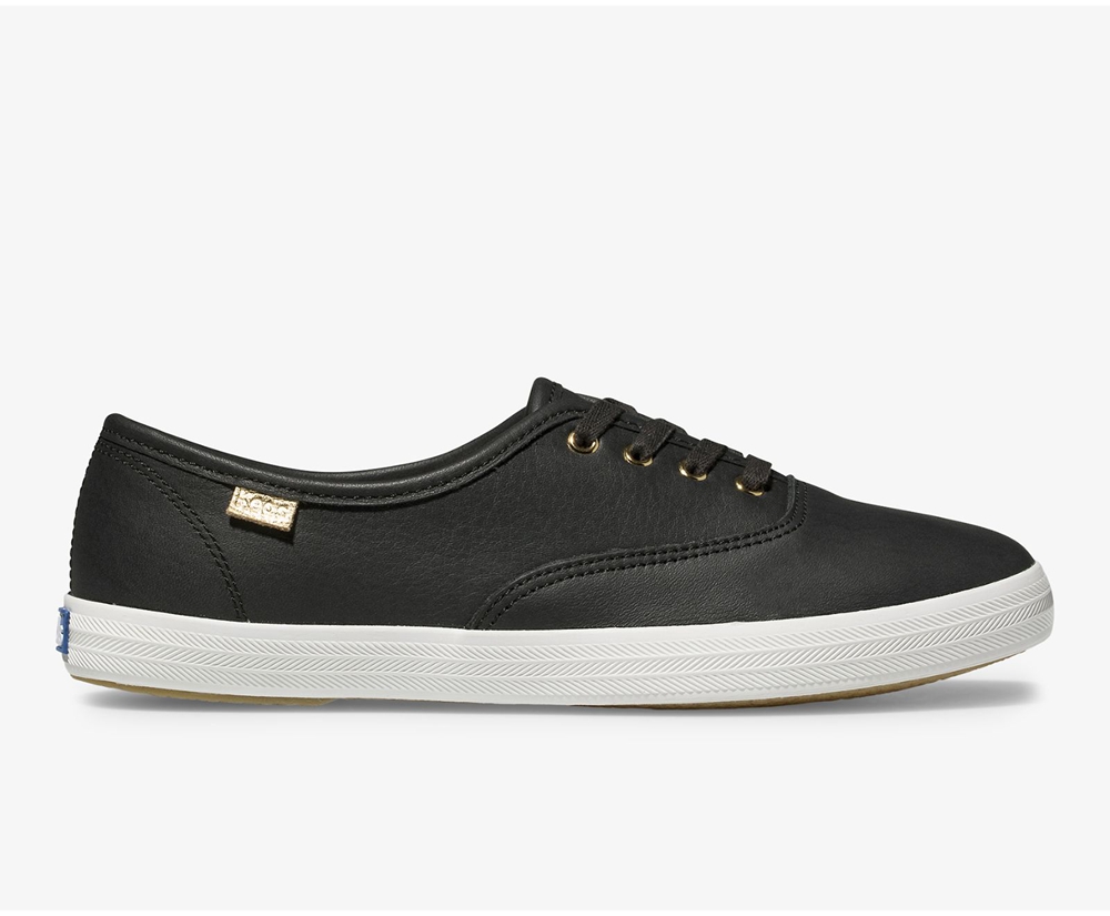 Keds Womens Sneakers Black - Champion Luxe Leather - 596SIUCGV